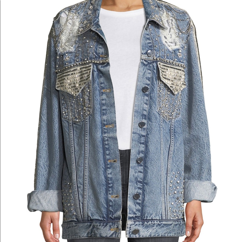 Alice + Olivia Blue Denim Jacket with Silver Accents